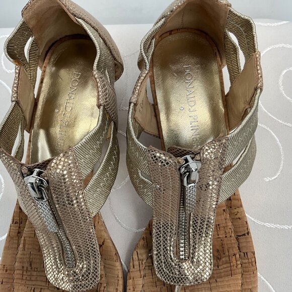 Donald J Pliner Gold Snake Print Leather Cork Wedge Sandals 6M Dori - Picture 3 of 9